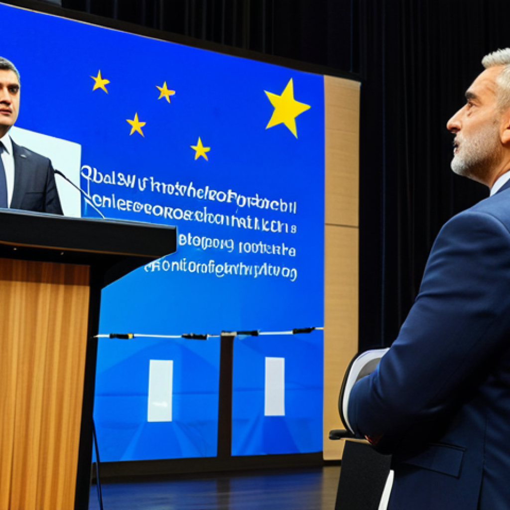 **
"A Montenegrin politician in a modest business suit, giving a speech at a conference about EU accession, fully clothed, appropriate attire, safe for work, professional, perfect anatomy, natural proportions, well-lit stage, supportive audience in the background, high quality."
**