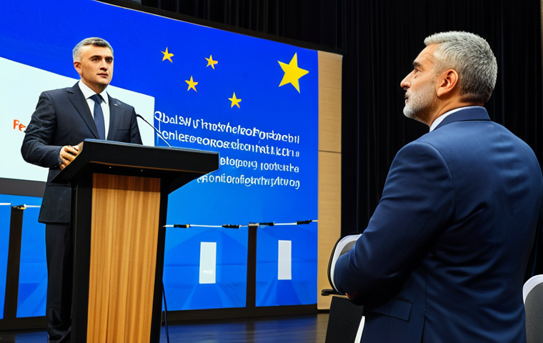 **
"A Montenegrin politician in a modest business suit, giving a speech at a conference about EU accession, fully clothed, appropriate attire, safe for work, professional, perfect anatomy, natural proportions, well-lit stage, supportive audience in the background, high quality."
**