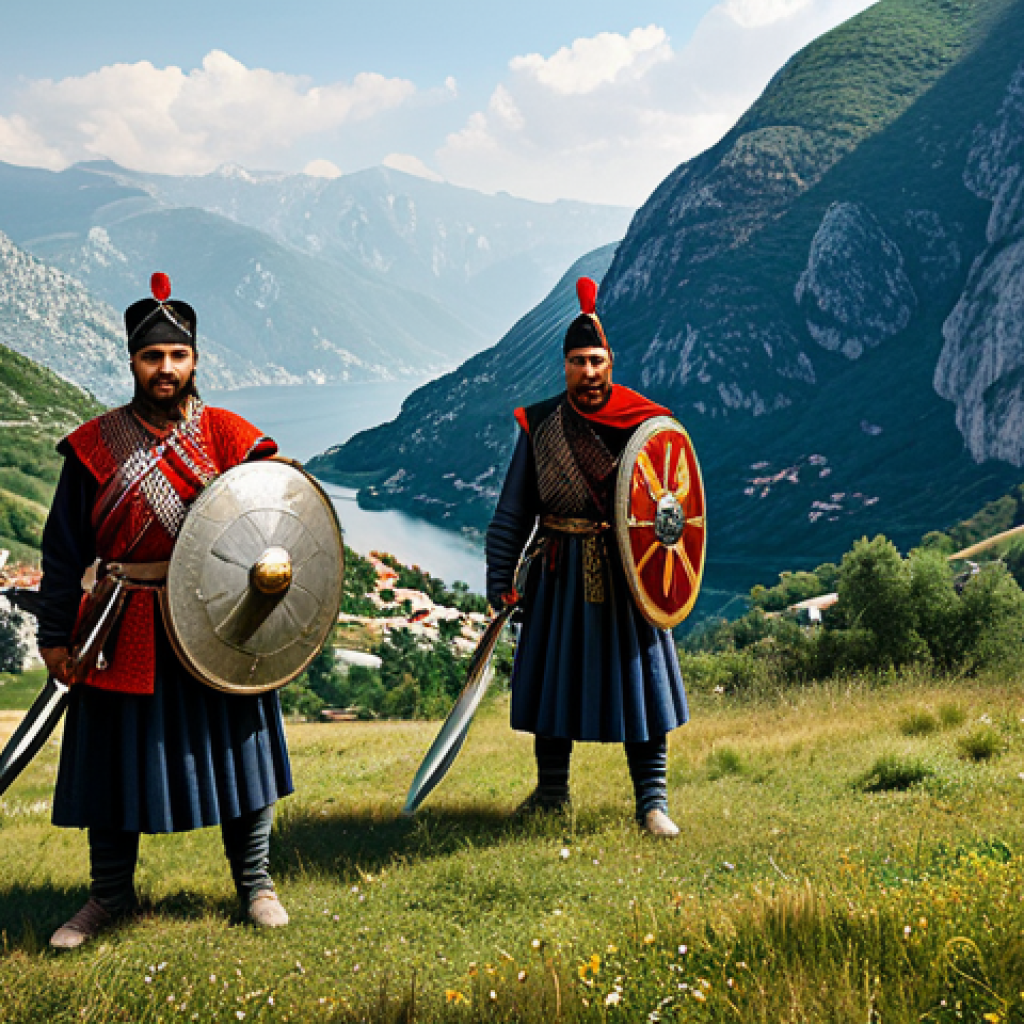 몬테네그로 전쟁 역사 - "A historic depiction of Montenegrin warriors, fully clothed in traditional attire, defending their ...