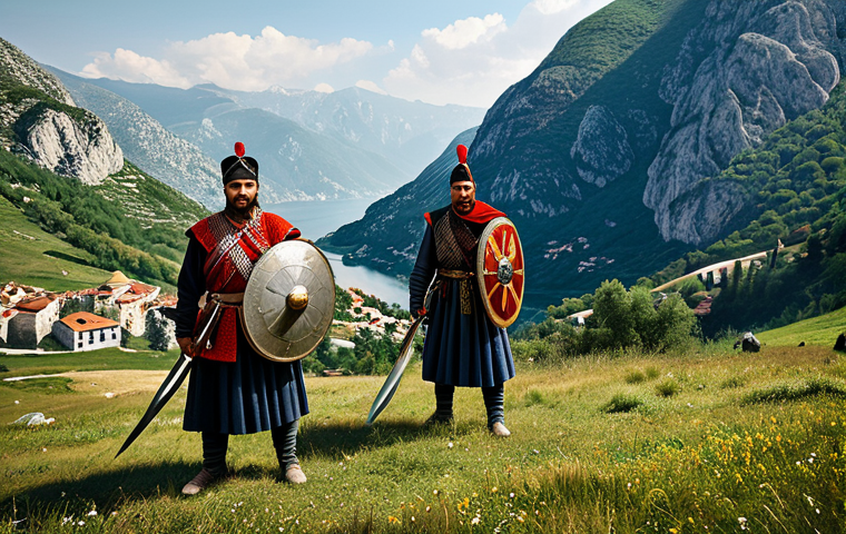 몬테네그로 전쟁 역사 - "A historic depiction of Montenegrin warriors, fully clothed in traditional attire, defending their ...
