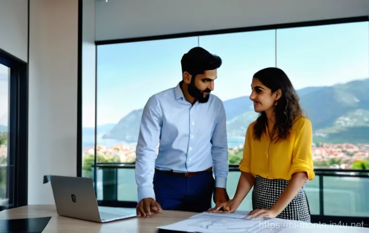 몬테네그로 노동 시장 - **Prompt:** A serene morning in coastal Montenegro. An Indian woman, in her early 30s, with a peacef...