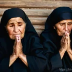몬테네그로의 장례 문화 - **Montenegrin Professional Mourners in Emotional Display**
    A group of elderly Montenegrin women,...