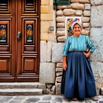 몬테네그로어 기본 회화 - **Montenegrin Old Town에서 친근한 인사**
    몬테네그로 코토르 구시가지의 활기차고 햇살 가득한 거리. 자갈길, 다채로운 셔터가 있는 돌 건물, 그리고 걸려있...