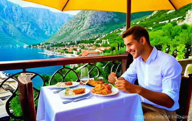 몬테네그로어 기본 회화 - **Montenegrin Old Town에서 친근한 인사**
    몬테네그로 코토르 구시가지의 활기차고 햇살 가득한 거리. 자갈길, 다채로운 셔터가 있는 돌 건물, 그리고 걸려있...