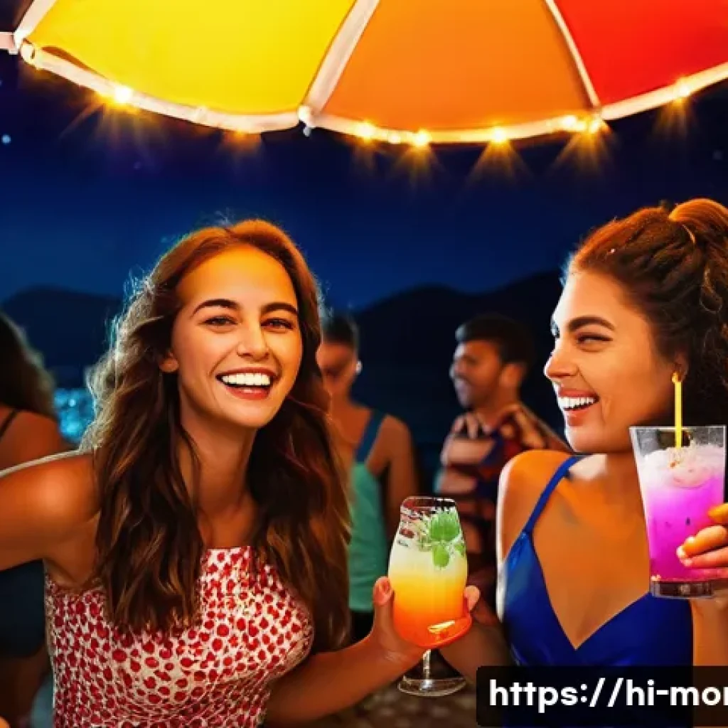 몬테네그로의 밤문화 - **Prompt 1: Budva Beach Club Night**
"A vibrant and energetic night scene at a famous beach club...